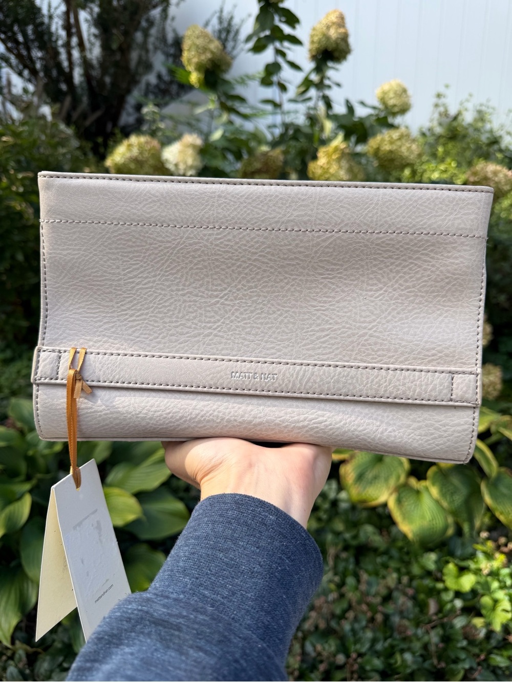 Matt & Nat Soft Gray Vegan Leather Fold-Over Clutch with Wrist Strap